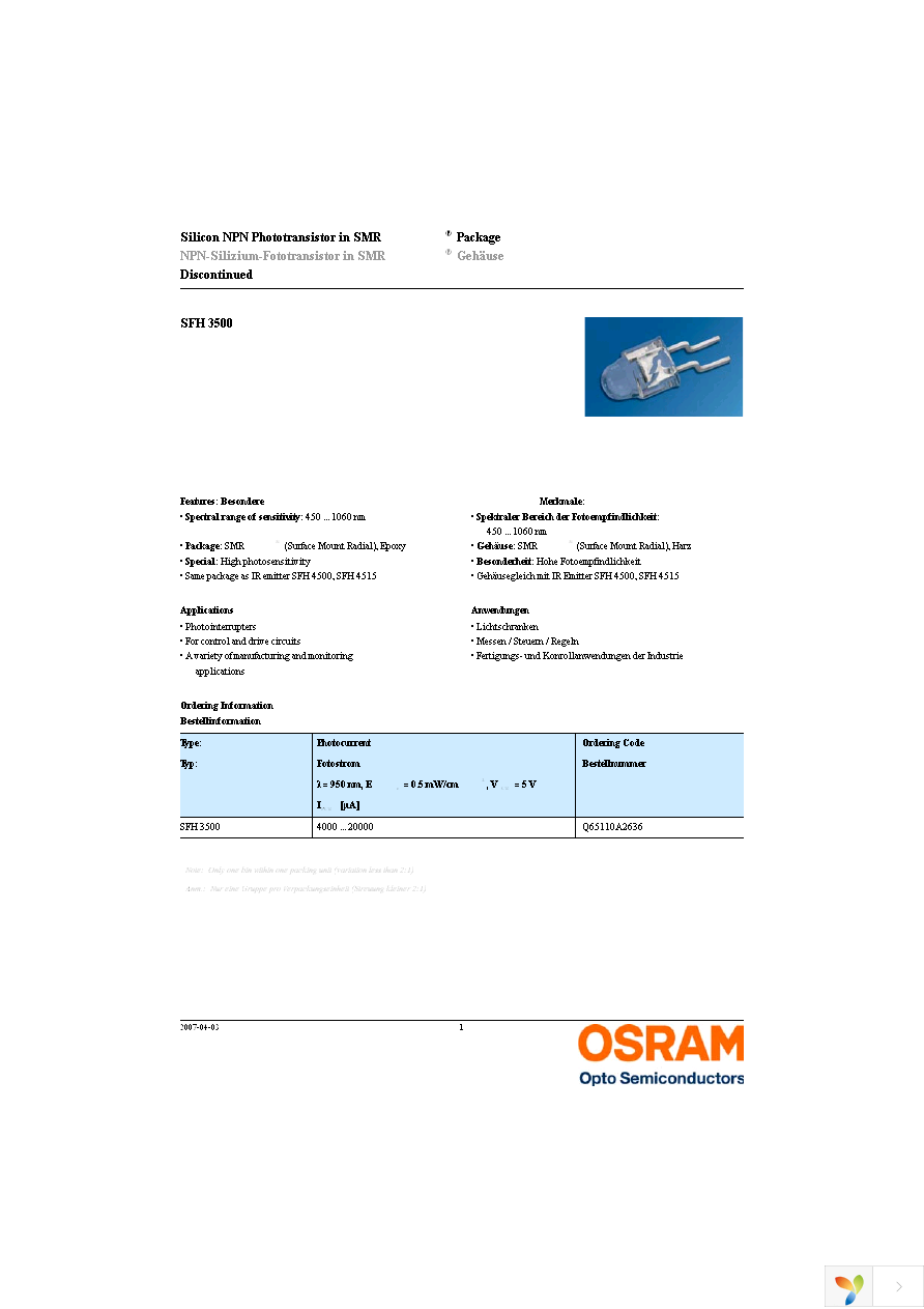 SFH 3500-Z Page 1